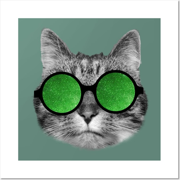 Green glasses cat Wall Art by Purrfect